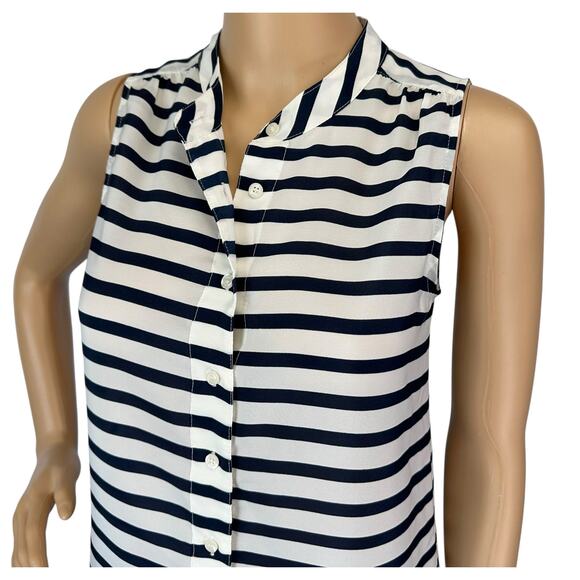 2/$15 J. Crew Draped Striped Tank Top Navy Blue White Button Front Size 00 - Picture 6 of 11